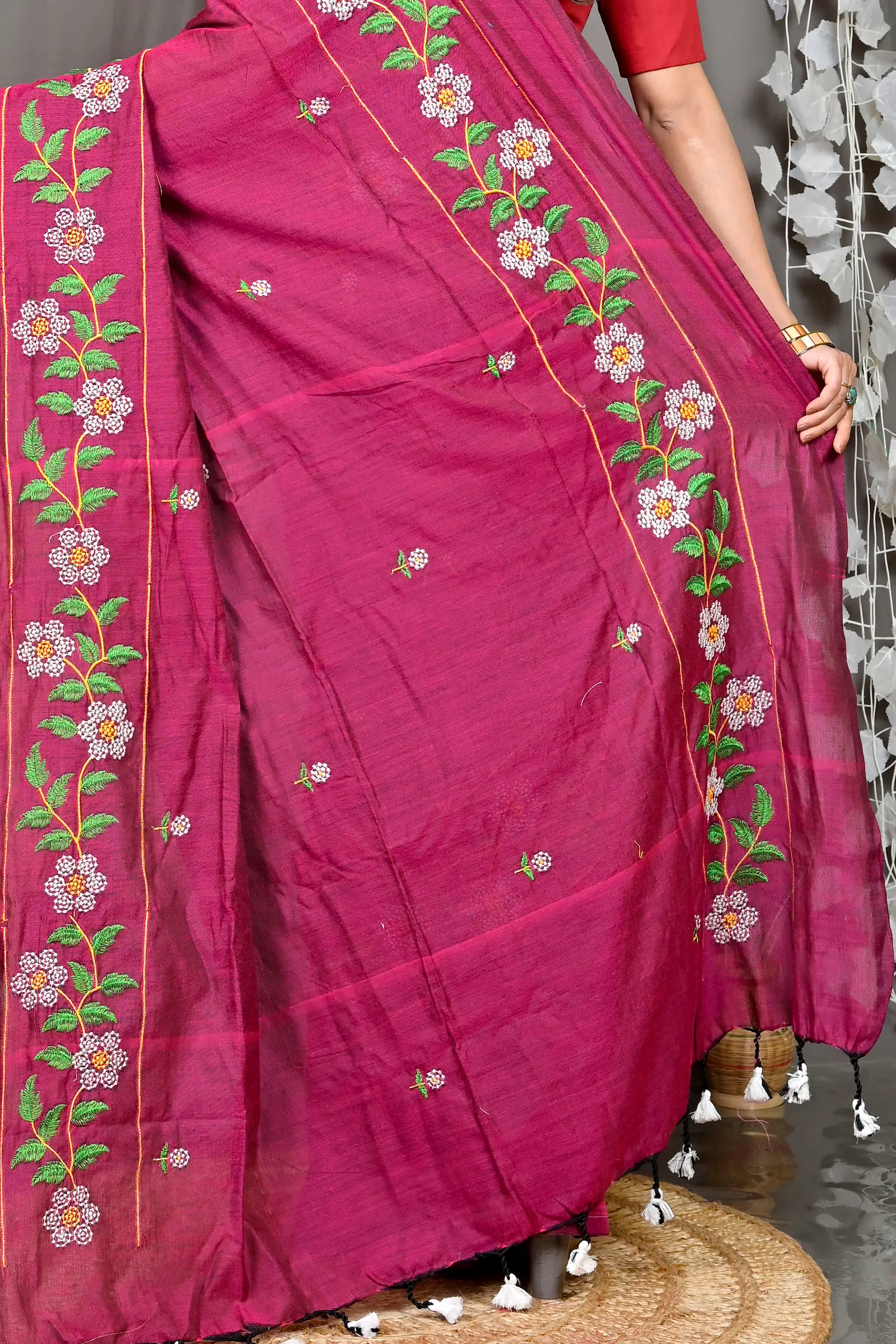 Merron Cotton Blended Paraya Embroidery Handloom saree (306)
